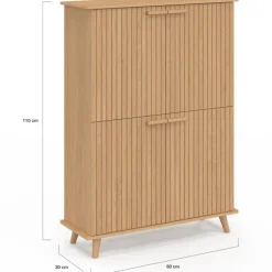 Meuble de rangement 4 portes effet lattes tasseau bois coloris chêne