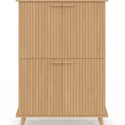 Meuble de rangement 4 portes effet lattes tasseau bois coloris chêne