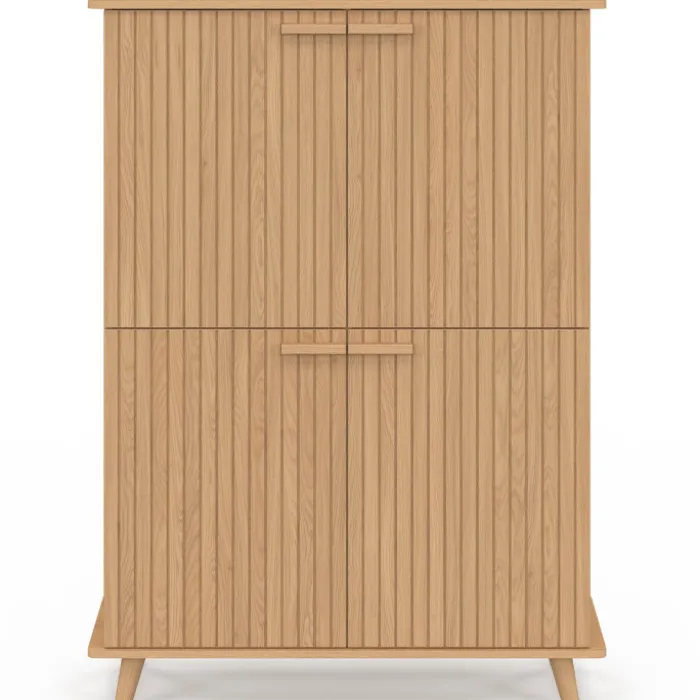 Meuble de rangement 4 portes effet lattes tasseau bois coloris chêne