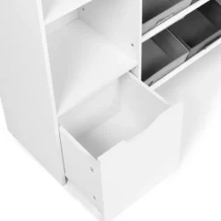 Meuble de rangement avec étagères, bacs en tissu et cubes pour enfants