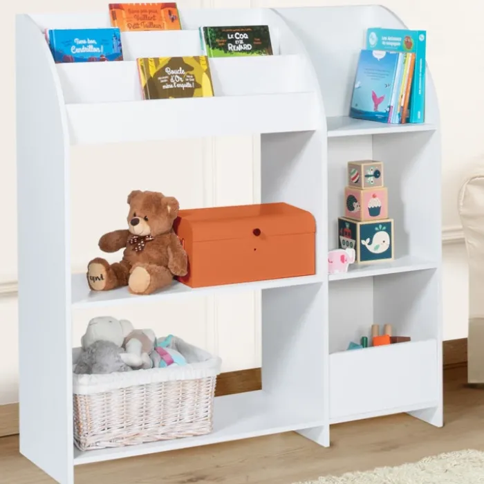 Meuble de rangement blanc pour jouets avec étagère bibliothèque