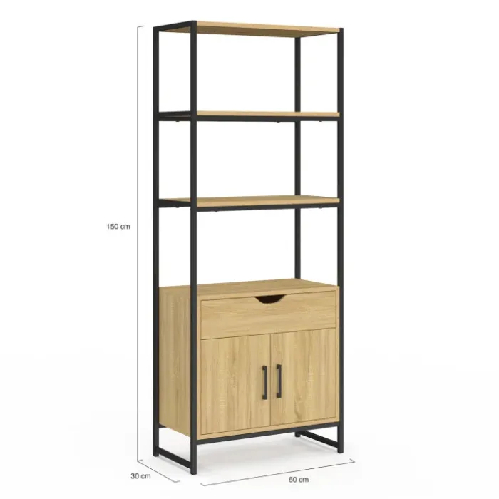 Meuble de rangement design industriel salle de bain avec 3 étages 1 placard 1 tiroir
