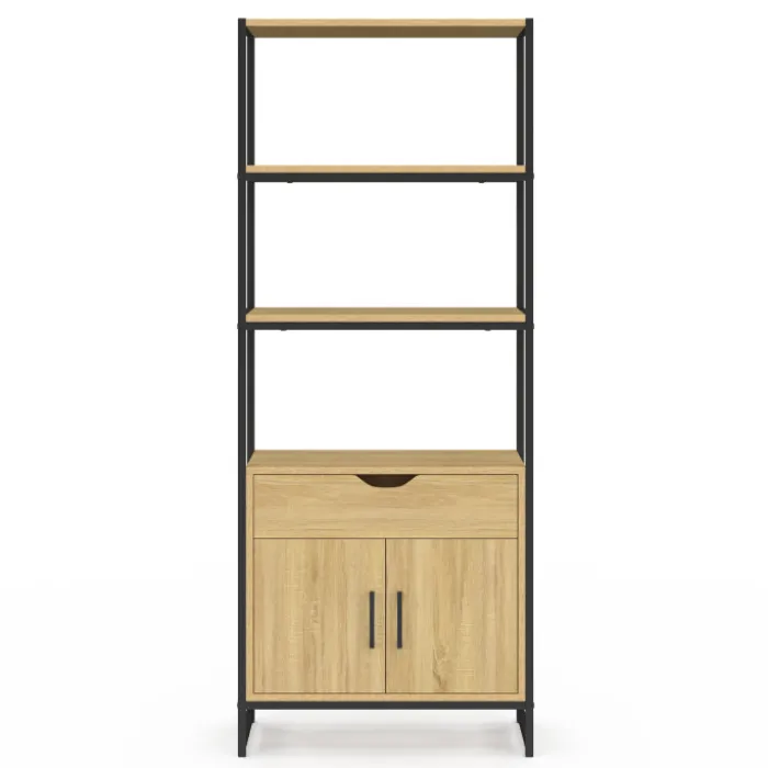 Meuble de rangement design industriel salle de bain avec 3 étages 1 placard 1 tiroir