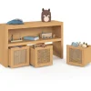 Meuble de rangement enfant bois et cannage 3 tiroirs cubes sur roulettes