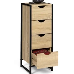 Meuble de rangement industriel chiffonnier d’appoint 80x30 cm 4 tiroirs