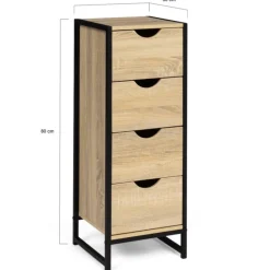 Meuble de rangement industriel chiffonnier d’appoint 80x30 cm 4 tiroirs