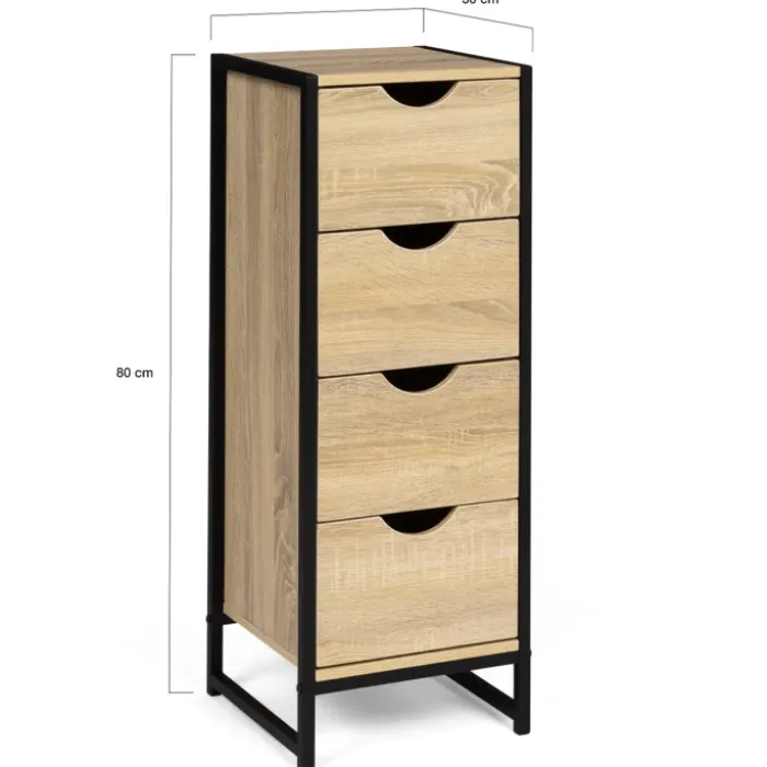 Meuble de rangement industriel chiffonnier d’appoint 80x30 cm 4 tiroirs