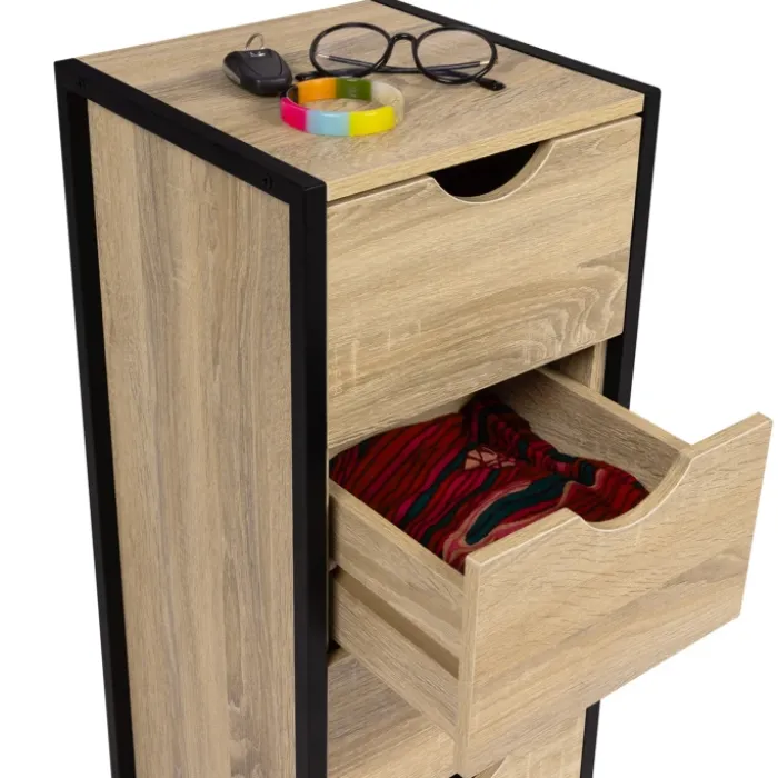 Meuble de rangement industriel chiffonnier d’appoint 80x30 cm 4 tiroirs