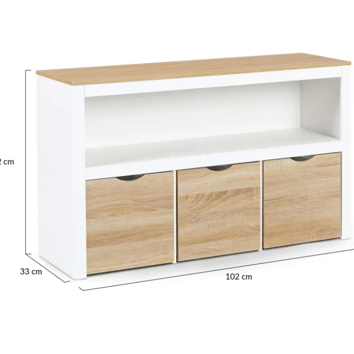 Meuble de rangement pour enfant 3 tiroirs blanc et hêtre