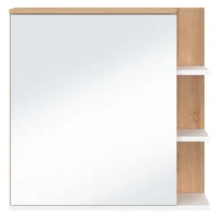 Meuble de rangement suspendu avec miroir et étagères pour salle de bain façon hêtre et blanc