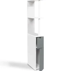 Meuble de toilette blanc et gris avec étagères