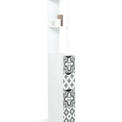 Meuble de toilette blanc et gris motif carreaux de ciment 3 portes