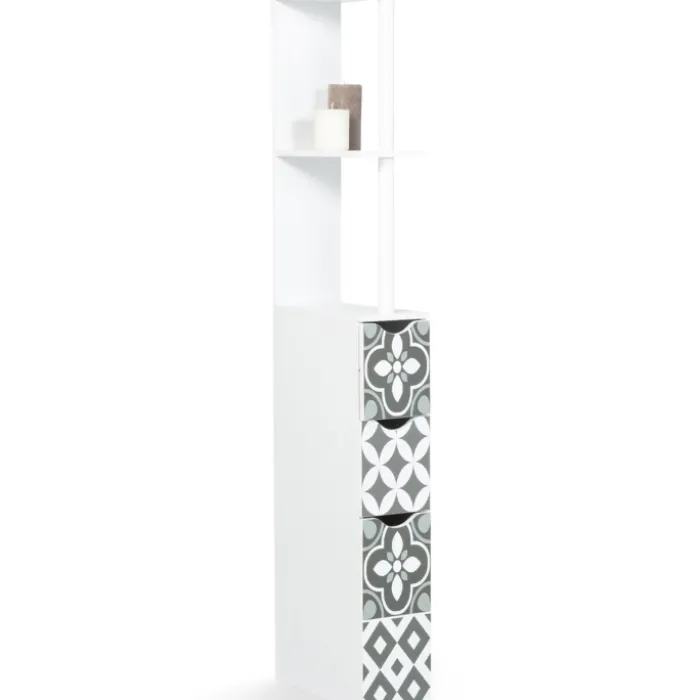 Meuble de toilette blanc et gris motif carreaux de ciment 3 portes