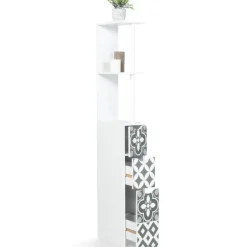 Meuble de toilette blanc et gris motif carreaux de ciment 3 portes