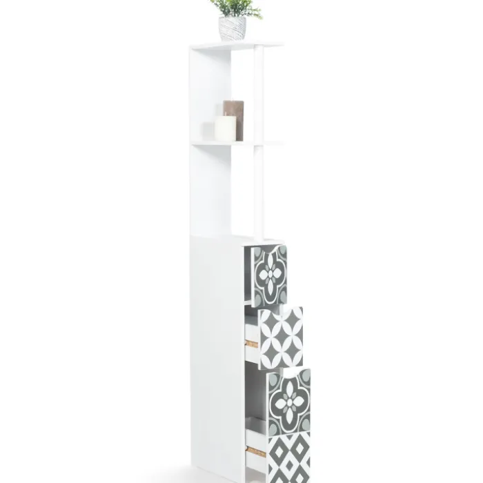 Meuble de toilette blanc et gris motif carreaux de ciment 3 portes