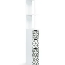 Meuble de toilette blanc et gris motif carreaux de ciment 3 portes