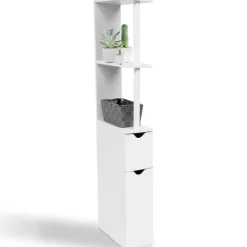 Meuble de toilette blanc avec étagères