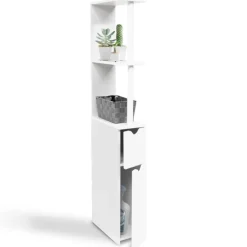 Meuble de toilette blanc avec étagères