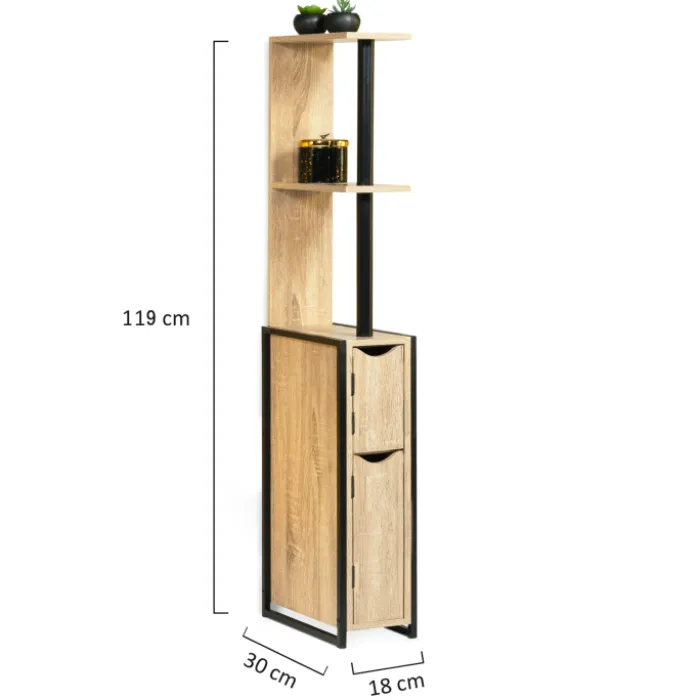 Meuble de toilette industriel bois et métal noir