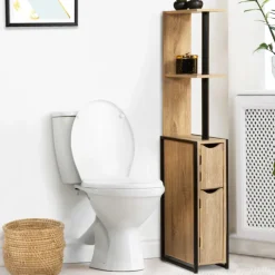 Meuble de toilette industriel bois et métal noir