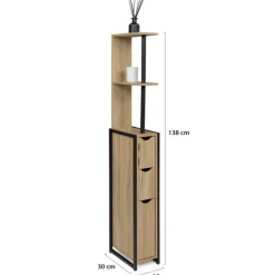 Meuble de toilette industriel bois et métal noir 3 portes avec étagères