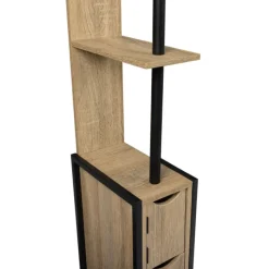Meuble de toilette industriel bois et métal noir 3 portes avec étagères