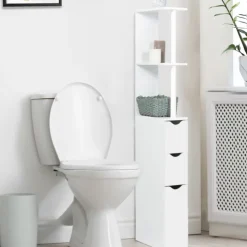 Meuble de toilettes étagère bois 3 portes blanc