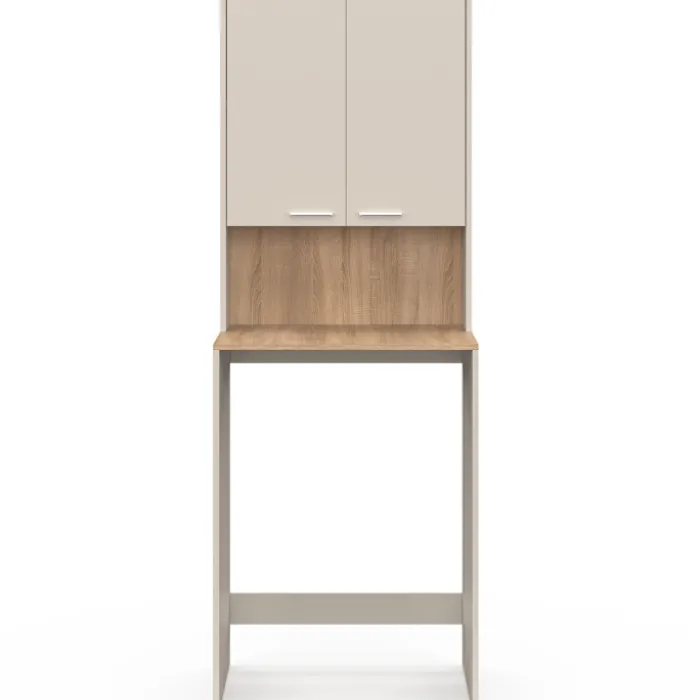 Meuble dessus de machine à laver avec placard beige et bois façon hêtre