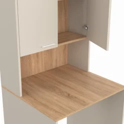 Meuble dessus de machine à laver avec placard beige et bois façon hêtre