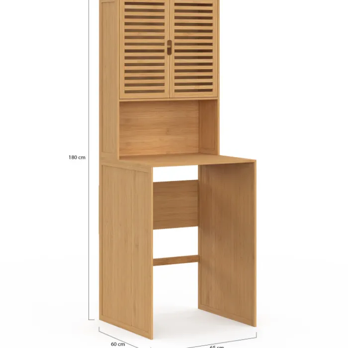 Meuble dessus de machine à laver bambou avec placard