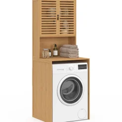 Meuble dessus de machine à laver bambou avec placard