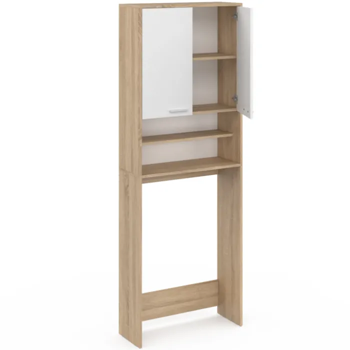 Meuble dessus machine à laver blanc et hêtre