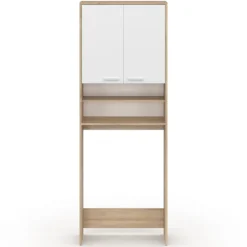 Meuble dessus machine à laver blanc et hêtre