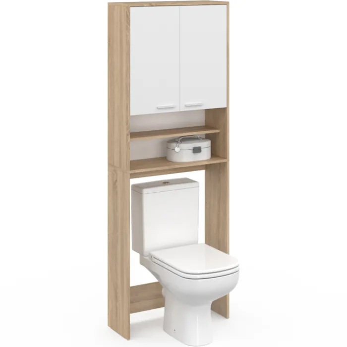 Meuble dessus machine à laver blanc et hêtre
