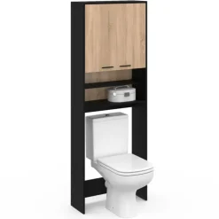 Meuble dessus machine à laver noir et hêtre
