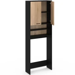 Meuble dessus machine à laver noir et hêtre