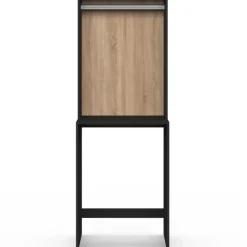Meuble dessus machine à laver avec penderie noir et bois façon hêtre