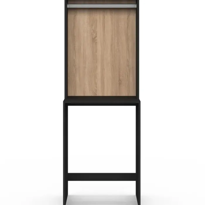 Meuble dessus machine à laver avec penderie noir et bois façon hêtre