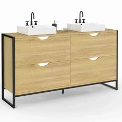Meuble double vasque 120 cm pour salle de bain 4 tiroirs design industriel