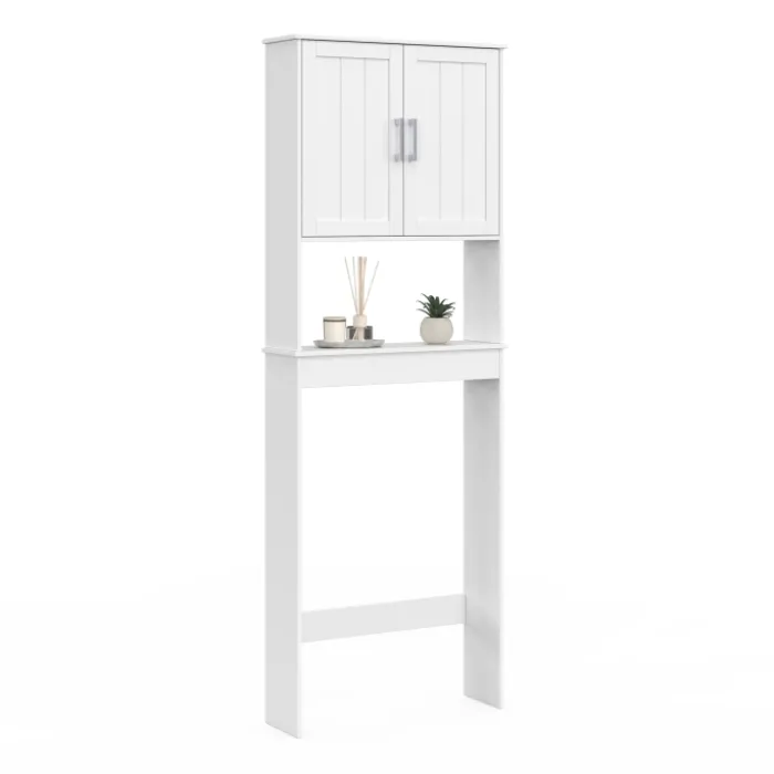 Meuble pour les toilettes avec étagère et placard double blanc