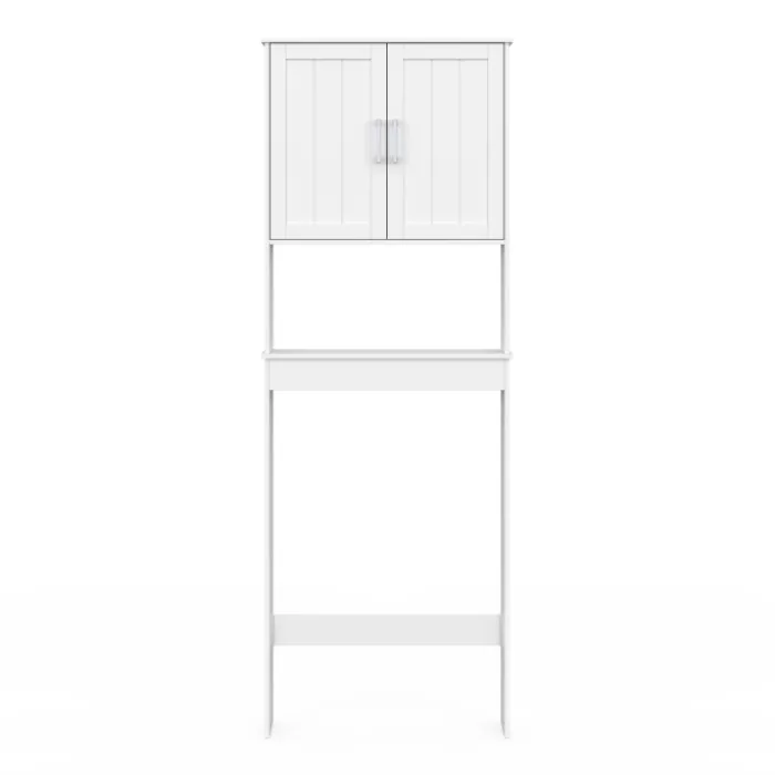 Meuble pour les toilettes avec étagère et placard double blanc