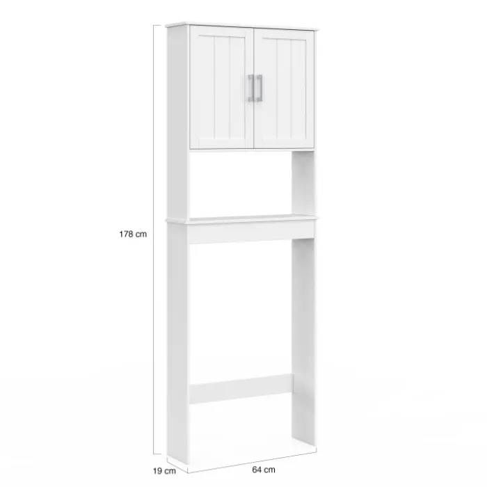 Meuble pour les toilettes avec étagère et placard double blanc