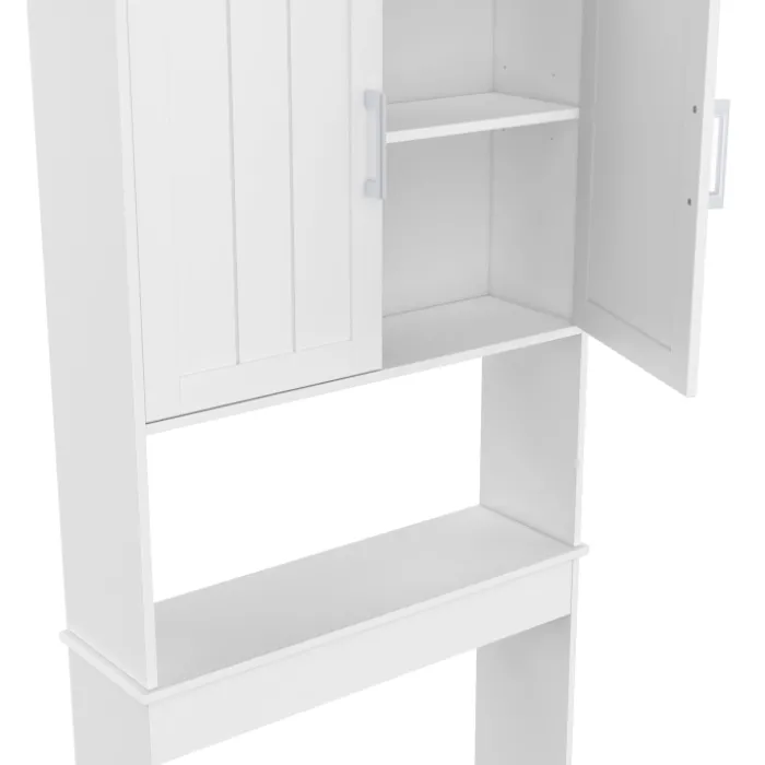 Meuble pour les toilettes avec étagère et placard double blanc