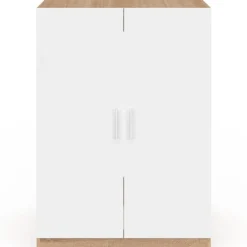 Meuble pour machine à laver avec portes blanc et bois façon hêtre