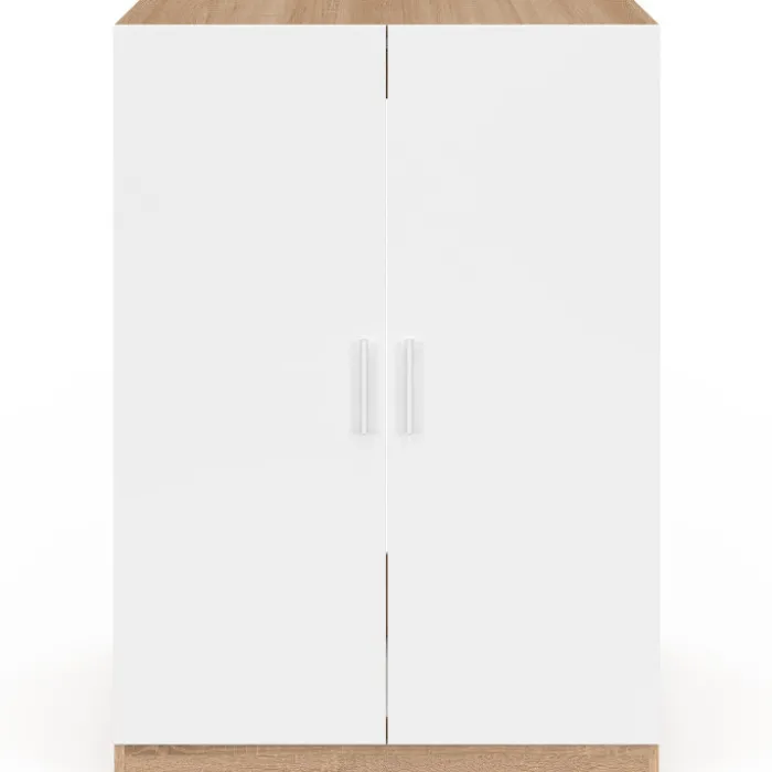 Meuble pour machine à laver avec portes blanc et bois façon hêtre