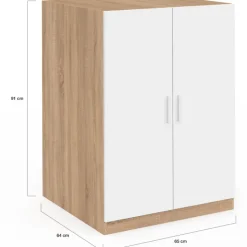 Meuble pour machine à laver avec portes blanc et bois façon hêtre