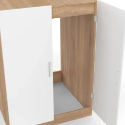 Meuble pour machine à laver avec portes blanc et bois façon hêtre