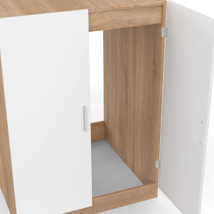 Meuble pour machine à laver avec portes blanc et bois façon hêtre
