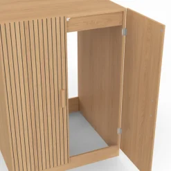 Meuble pour machine à laver avec portes effet lattes tasseau bois coloris chêne