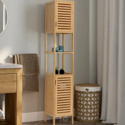 Meuble salle de bain colonne bambou 2 portes